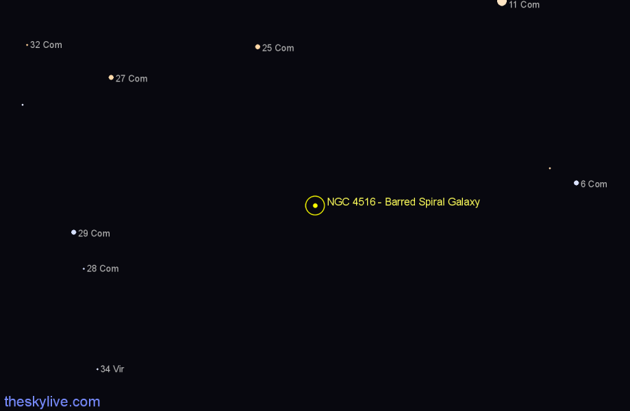 Finder chart NGC 4516 - Barred Spiral Galaxy in Coma Berenices star