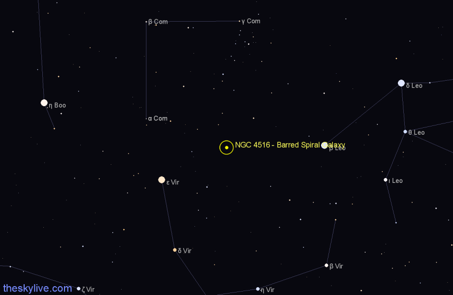 Finder chart NGC 4516 - Barred Spiral Galaxy in Coma Berenices star