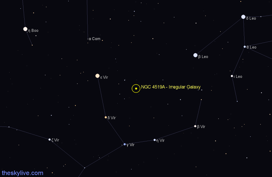 Finder chart NGC 4519A - Irregular Galaxy in Virgo star