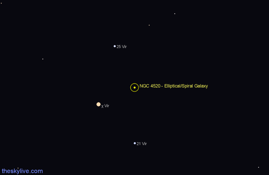 Finder chart NGC 4520 - Elliptical/Spiral Galaxy in Virgo star