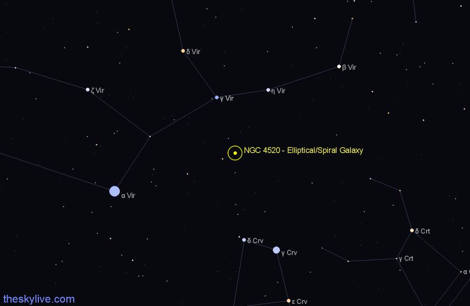 Finder chart NGC 4520 - Elliptical/Spiral Galaxy in Virgo star