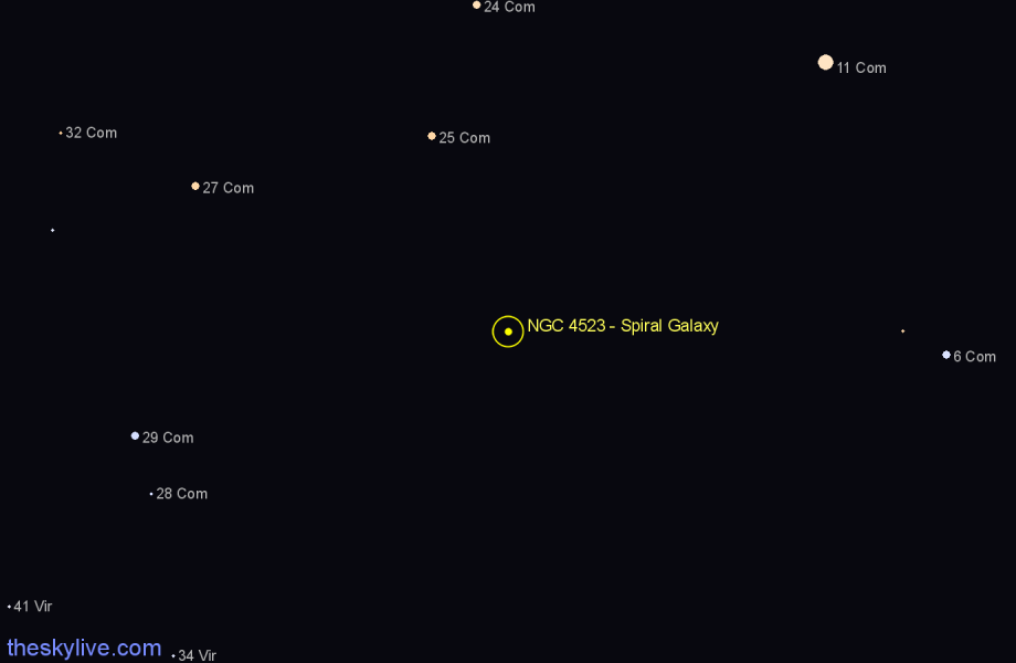 Finder chart NGC 4523 - Spiral Galaxy in Coma Berenices star