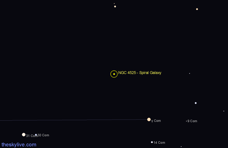 Finder chart NGC 4525 - Spiral Galaxy in Coma Berenices star