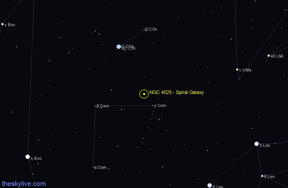 Finder chart NGC 4525 - Spiral Galaxy in Coma Berenices star