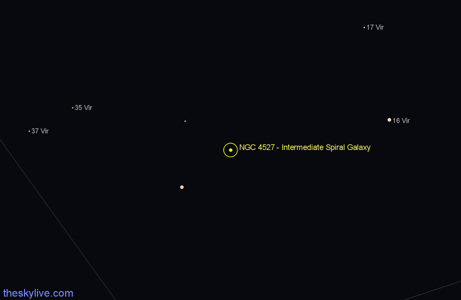 Finder chart NGC 4527 - Intermediate Spiral Galaxy in Virgo star