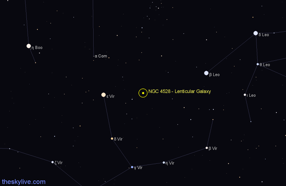 Finder chart NGC 4528 - Lenticular Galaxy in Virgo star