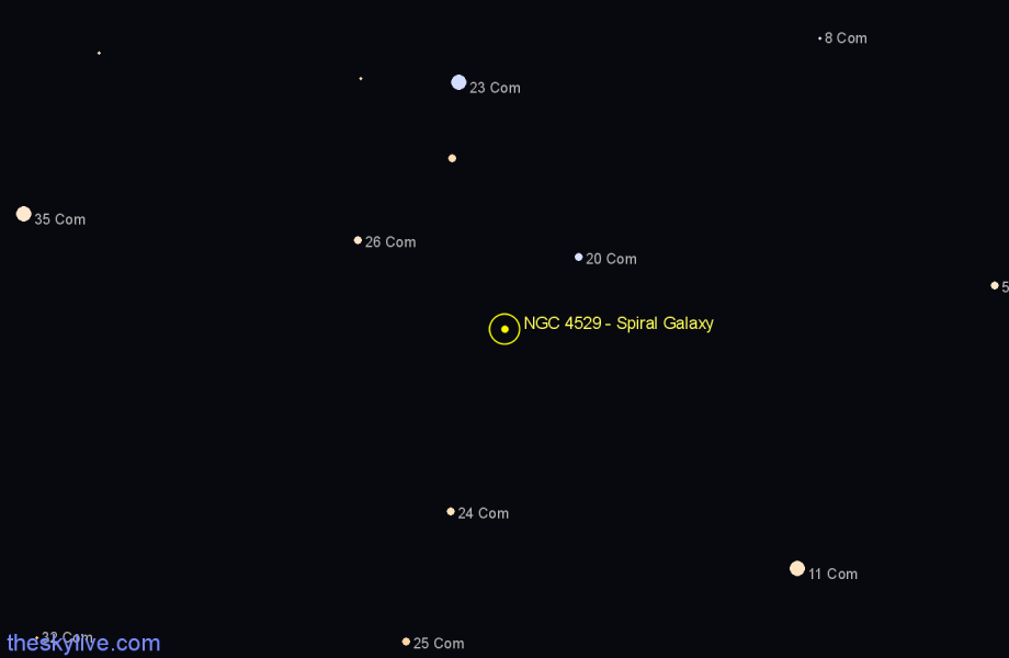 Finder chart NGC 4529 - Spiral Galaxy in Coma Berenices star