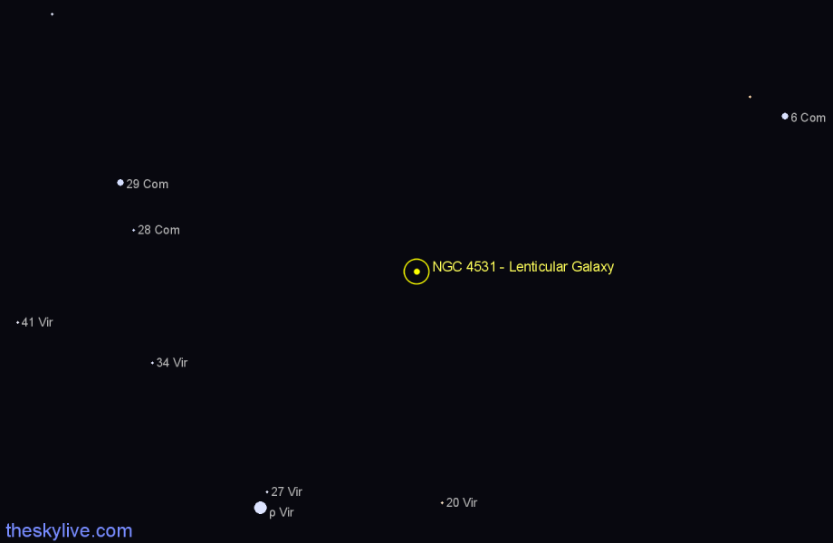 Finder chart NGC 4531 - Lenticular Galaxy in Virgo star