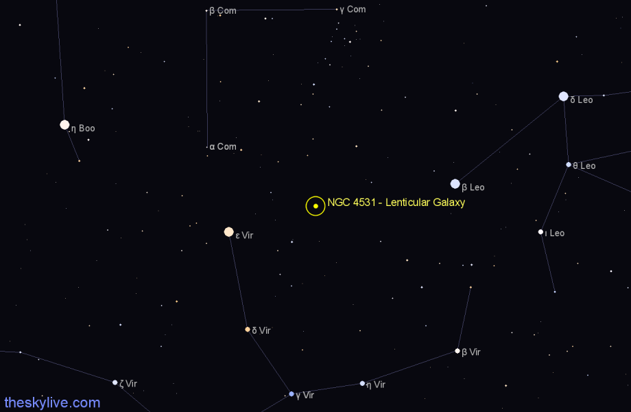 Finder chart NGC 4531 - Lenticular Galaxy in Virgo star