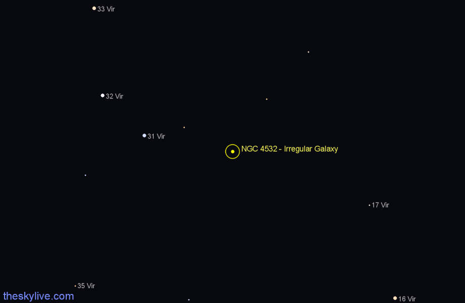 Finder chart NGC 4532 - Irregular Galaxy in Virgo star