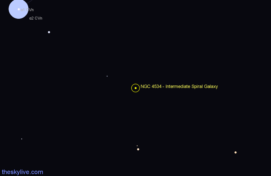 Finder chart NGC 4534 - Intermediate Spiral Galaxy in Canes Venatici star
