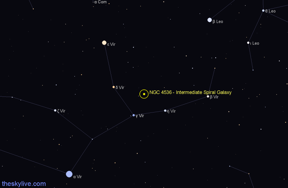 Finder chart NGC 4536 - Intermediate Spiral Galaxy in Virgo star