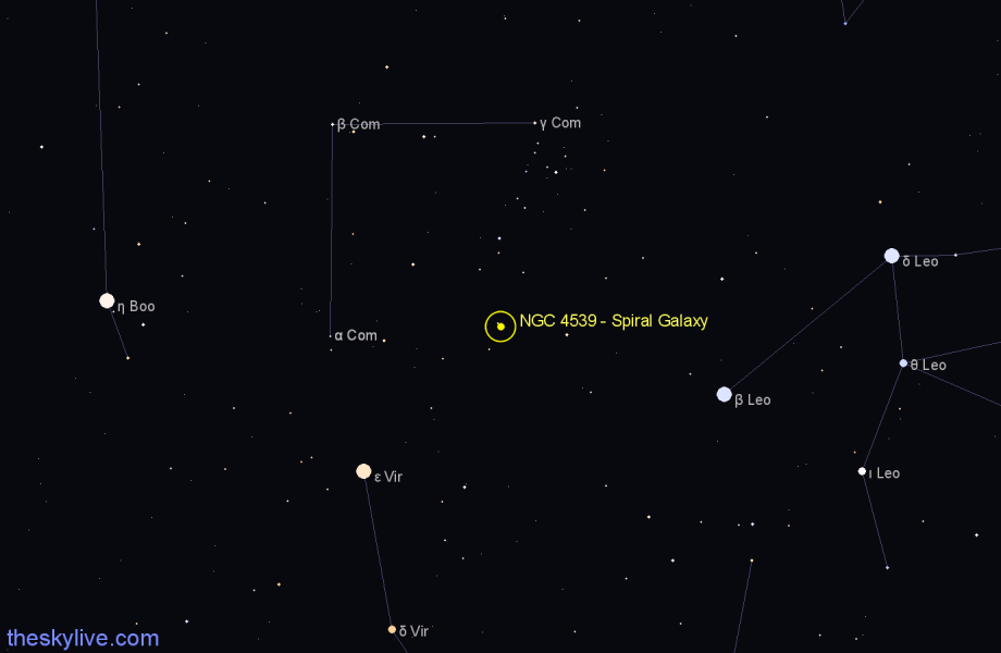 Finder chart NGC 4539 - Spiral Galaxy in Coma Berenices star