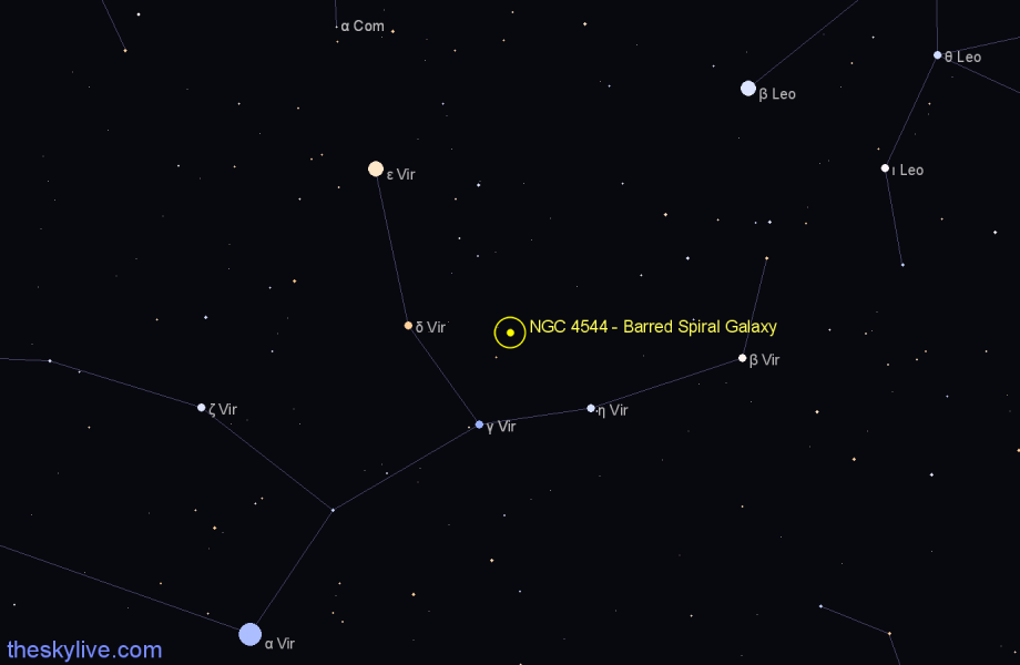 Finder chart NGC 4544 - Barred Spiral Galaxy in Virgo star