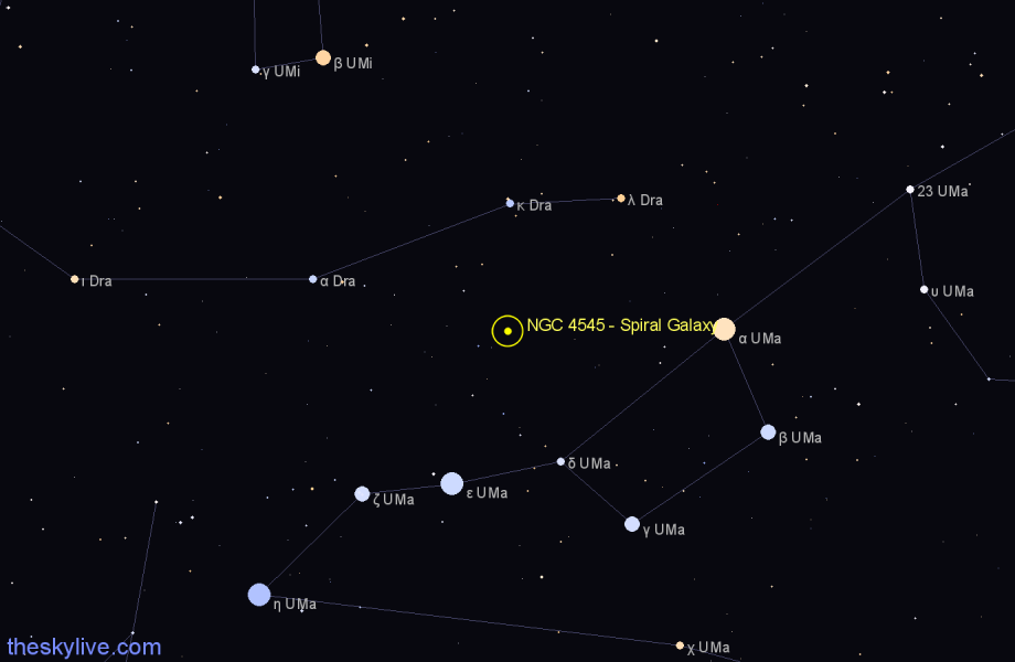 Finder chart NGC 4545 - Spiral Galaxy in Draco star