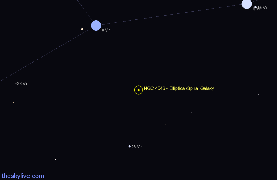 Finder chart NGC 4546 - Elliptical/Spiral Galaxy in Virgo star