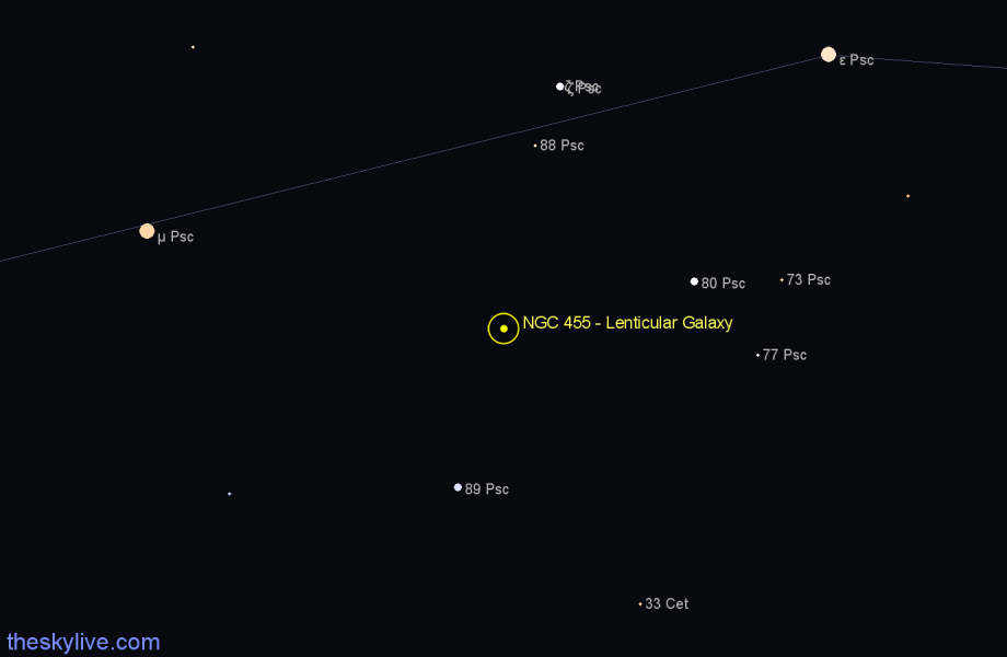 Finder chart NGC 455 - Lenticular Galaxy in Pisces star