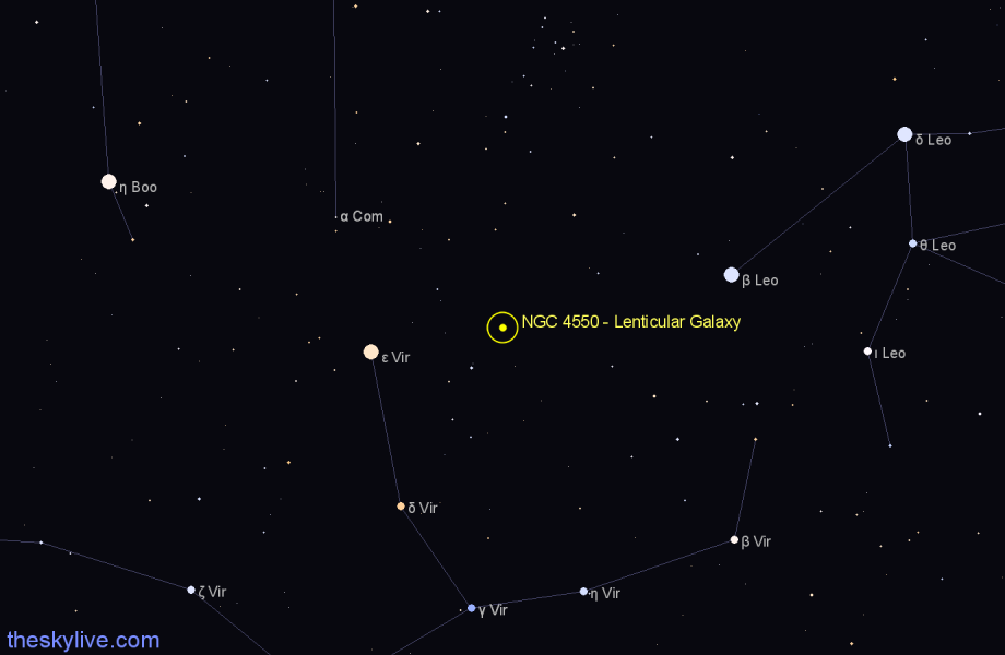 Finder chart NGC 4550 - Lenticular Galaxy in Virgo star