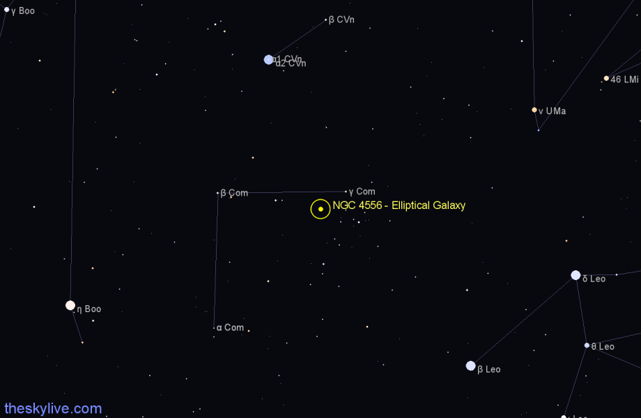 Finder chart NGC 4556 - Elliptical Galaxy in Coma Berenices star