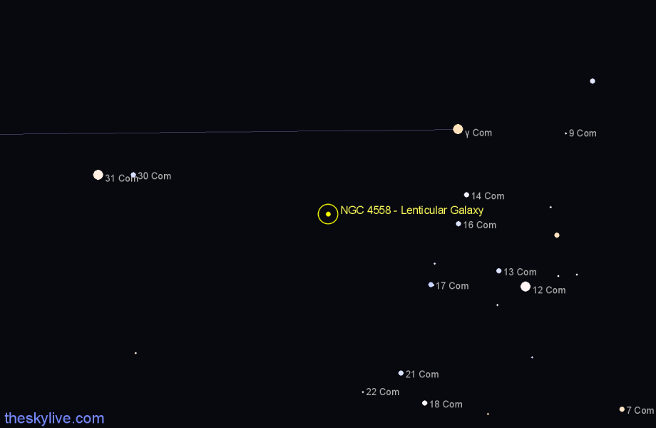 Finder chart NGC 4558 - Lenticular Galaxy in Coma Berenices star