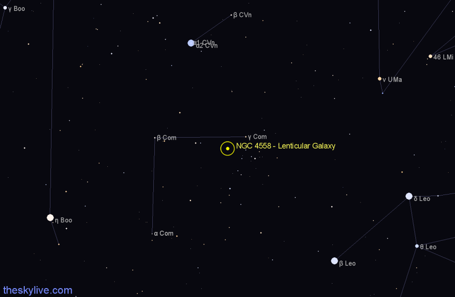 Finder chart NGC 4558 - Lenticular Galaxy in Coma Berenices star