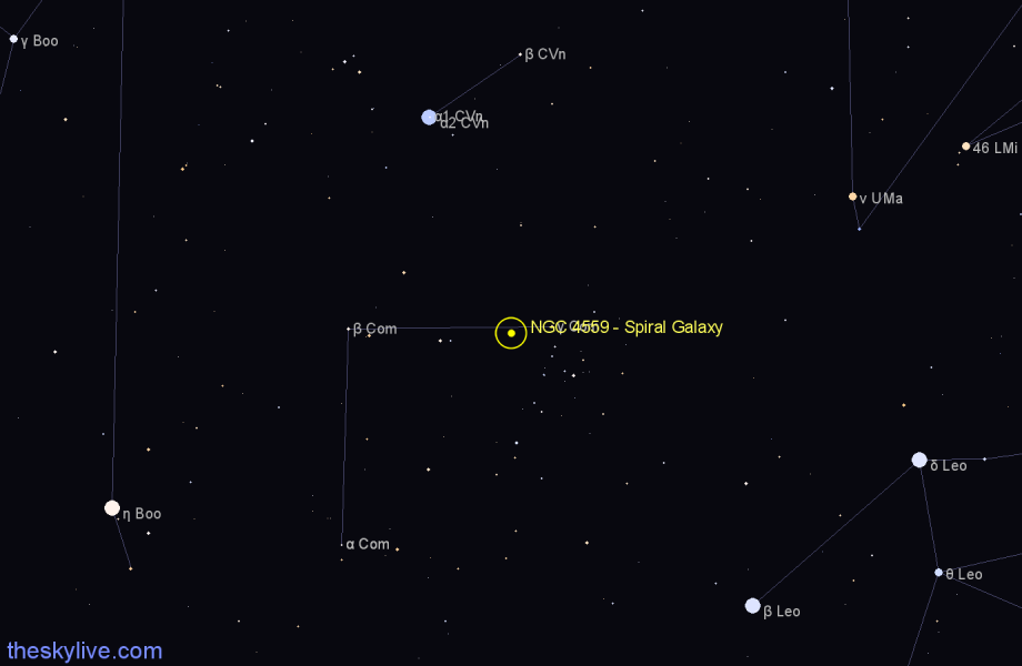 Finder chart NGC 4559 - Spiral Galaxy in Coma Berenices star