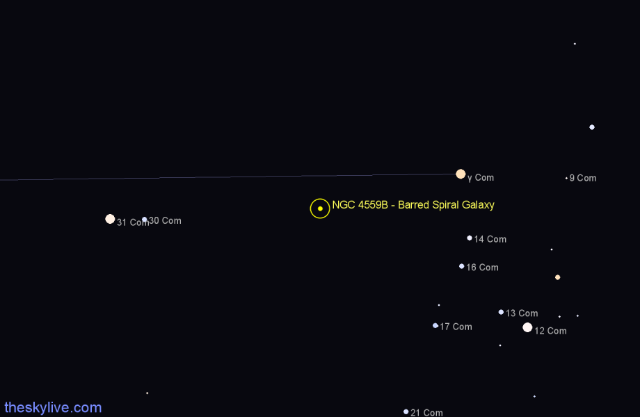 Finder chart NGC 4559B - Barred Spiral Galaxy in Coma Berenices star