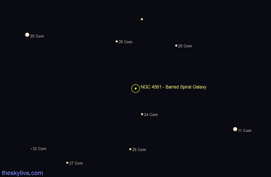 Finder chart NGC 4561 - Barred Spiral Galaxy in Coma Berenices star