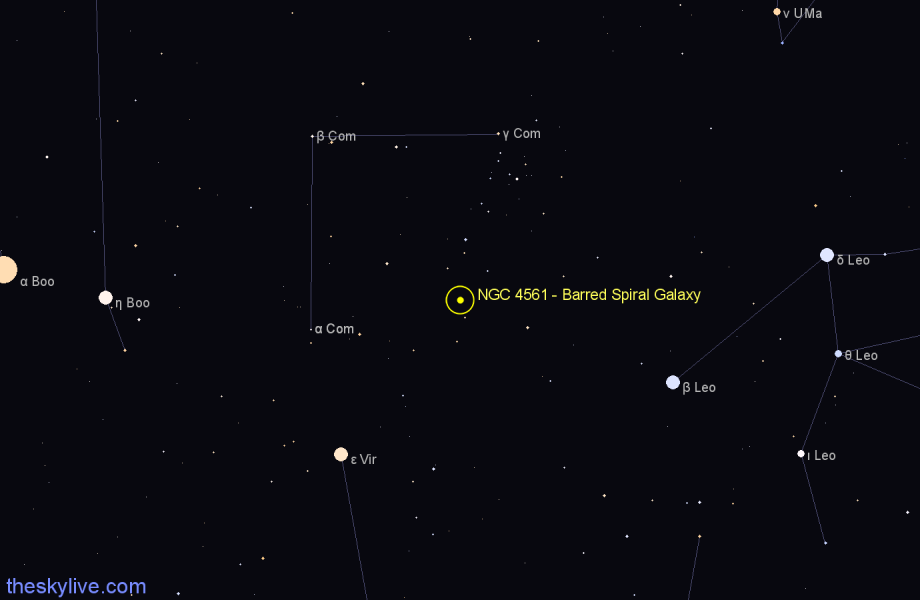 Finder chart NGC 4561 - Barred Spiral Galaxy in Coma Berenices star