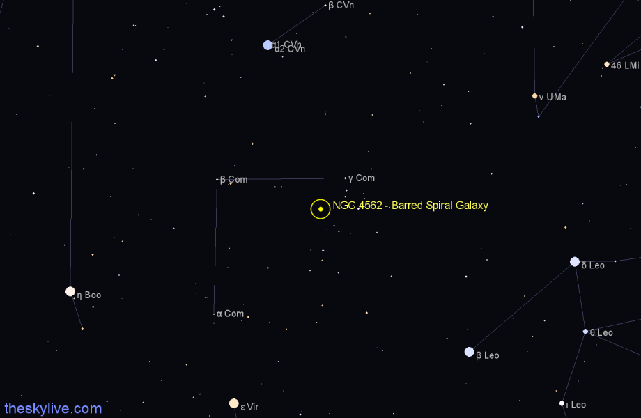 Finder chart NGC 4562 - Barred Spiral Galaxy in Coma Berenices star