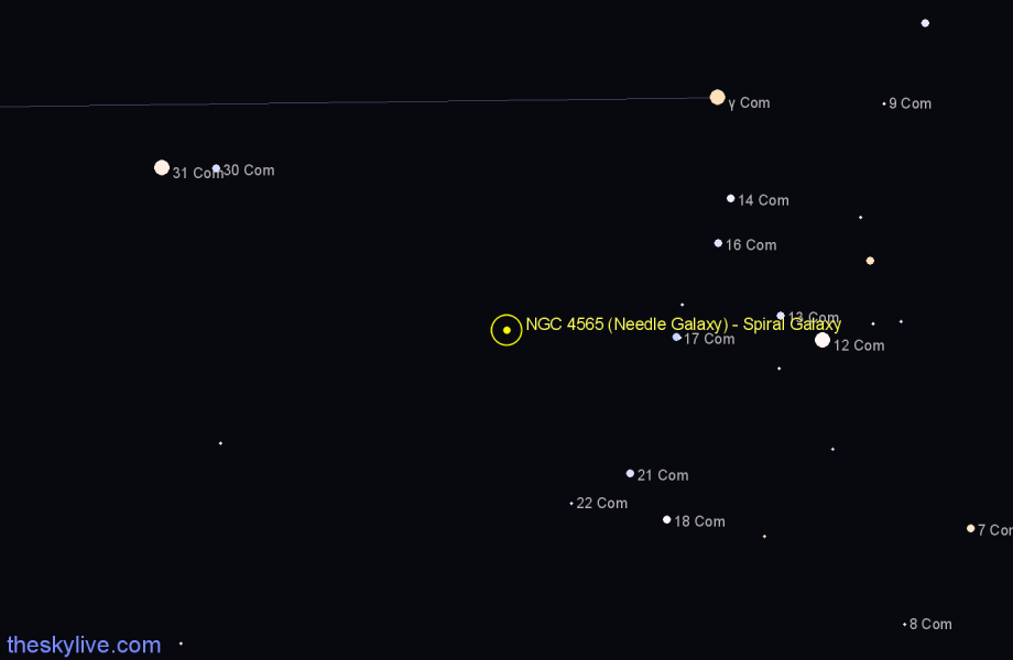 Finder chart NGC 4565 (Needle Galaxy) - Spiral Galaxy in Coma Berenices star