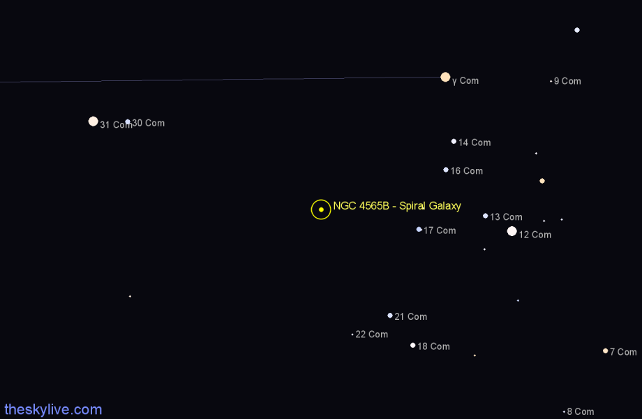 Finder chart NGC 4565B - Spiral Galaxy in Coma Berenices star