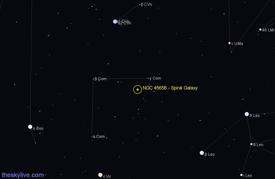 Finder chart NGC 4565B - Spiral Galaxy in Coma Berenices star