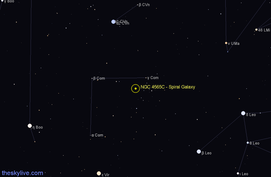 Finder chart NGC 4565C - Spiral Galaxy in Coma Berenices star