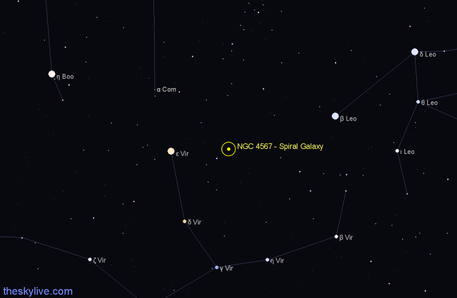 Finder chart NGC 4567 - Spiral Galaxy in Virgo star