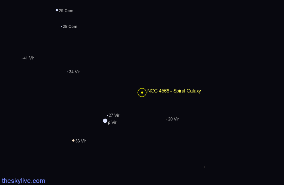 Finder chart NGC 4568 - Spiral Galaxy in Virgo star