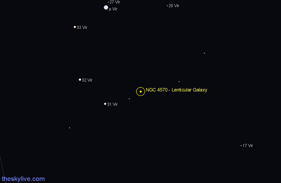 Finder chart NGC 4570 - Lenticular Galaxy in Virgo star