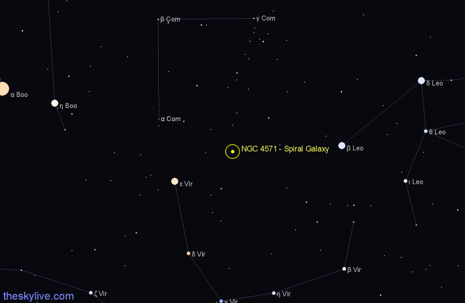 Finder chart NGC 4571 - Spiral Galaxy in Coma Berenices star