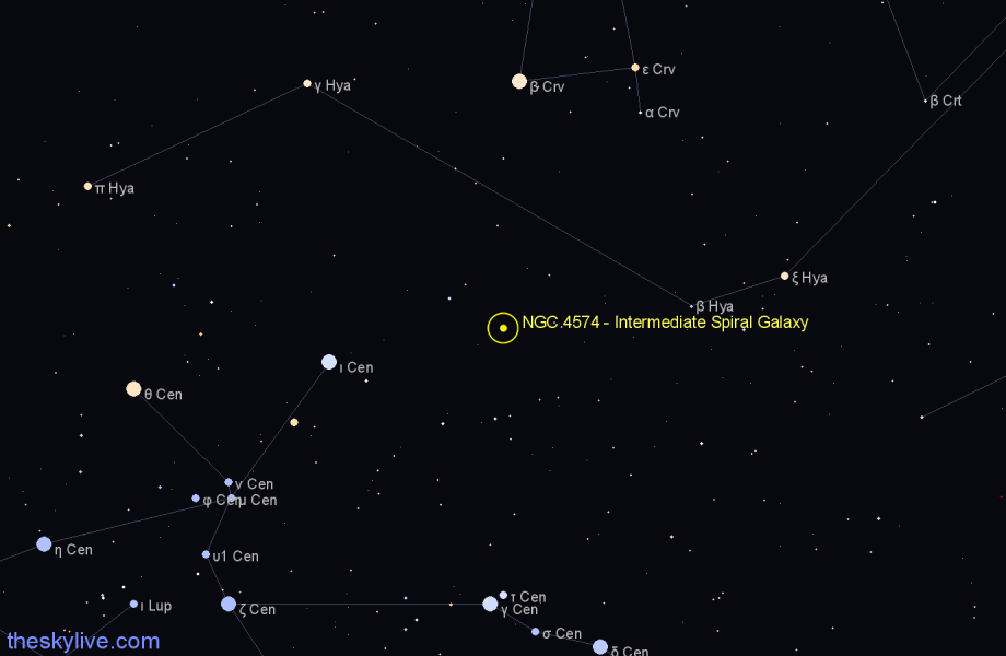 Finder chart NGC 4574 - Intermediate Spiral Galaxy in Centaurus star