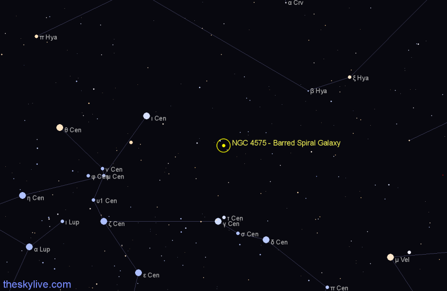 Finder chart NGC 4575 - Barred Spiral Galaxy in Centaurus star