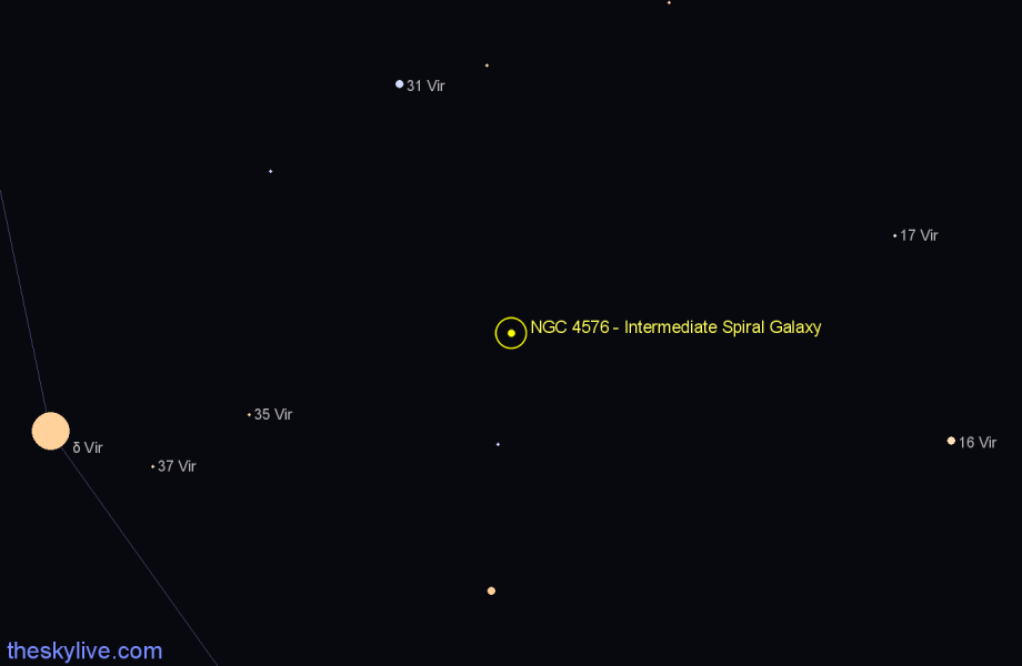 Finder chart NGC 4576 - Intermediate Spiral Galaxy in Virgo star