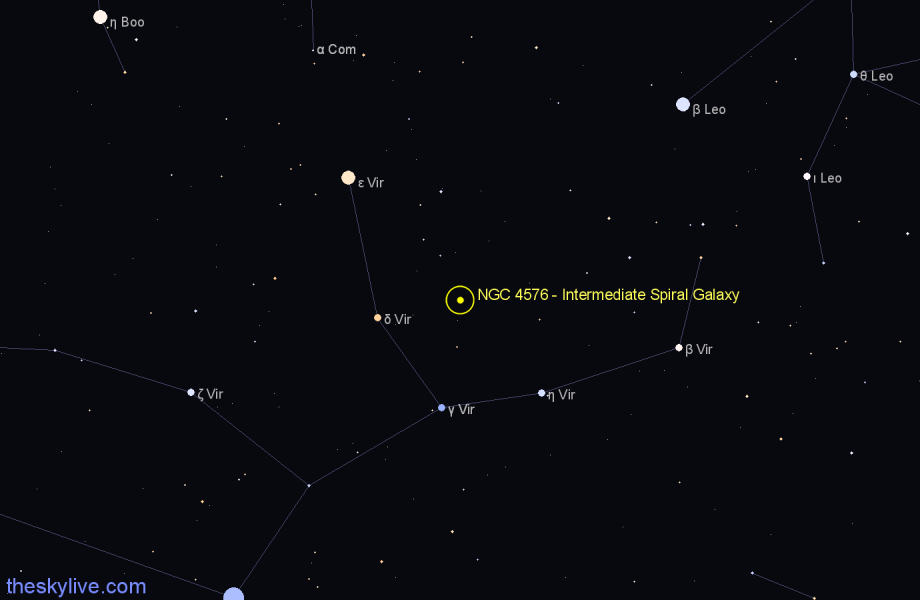 Finder chart NGC 4576 - Intermediate Spiral Galaxy in Virgo star