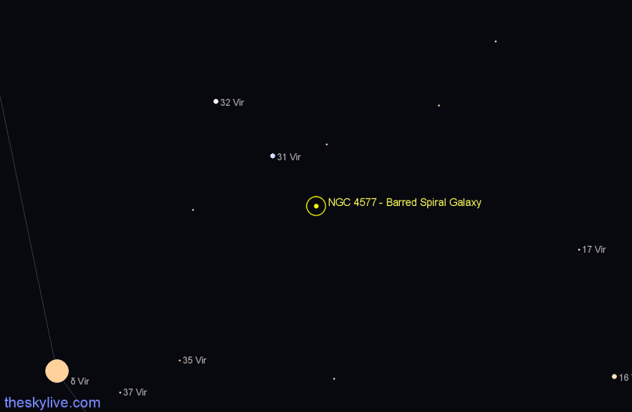 Finder chart NGC 4577 - Barred Spiral Galaxy in Virgo star