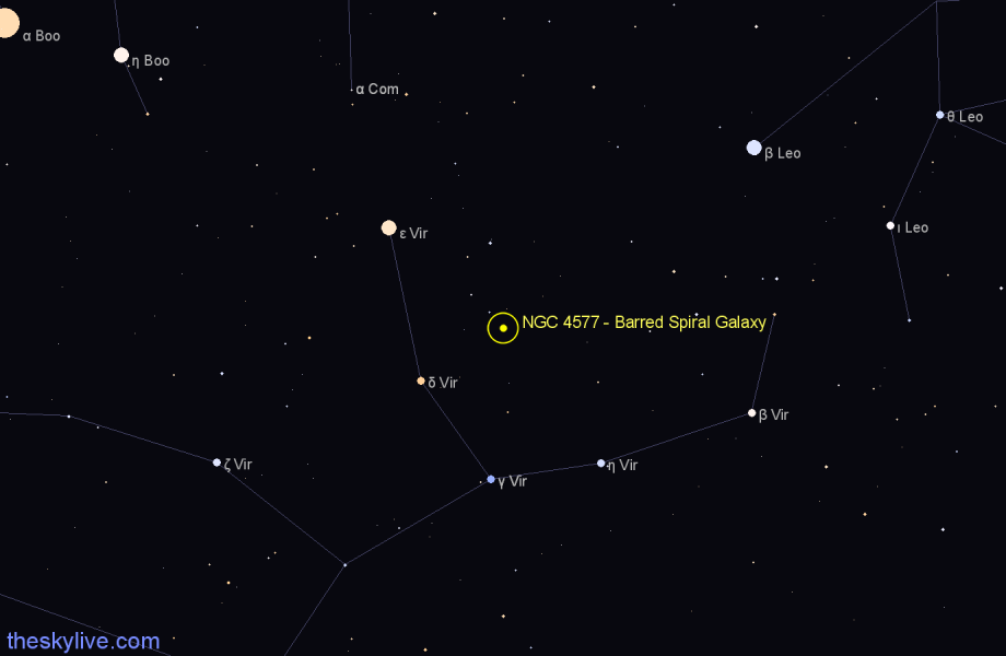 Finder chart NGC 4577 - Barred Spiral Galaxy in Virgo star