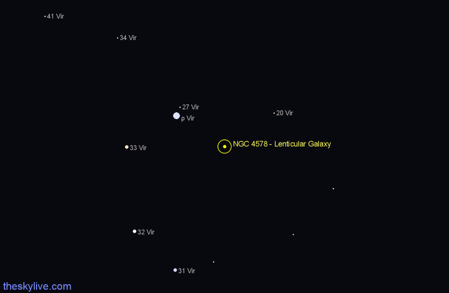 Finder chart NGC 4578 - Lenticular Galaxy in Virgo star