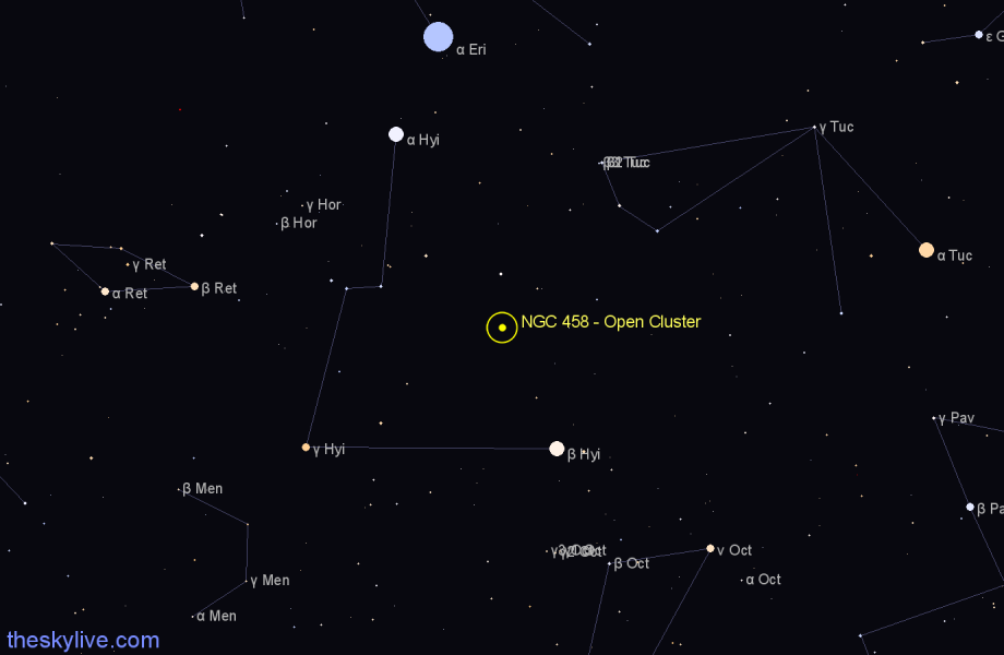 Finder chart NGC 458 - Open Cluster in Tucana star