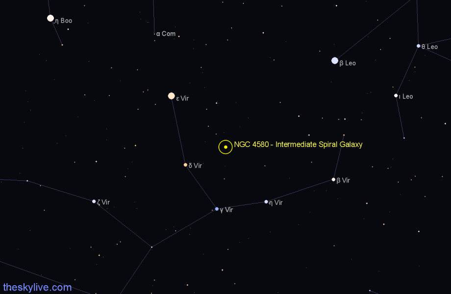 Finder chart NGC 4580 - Intermediate Spiral Galaxy in Virgo star