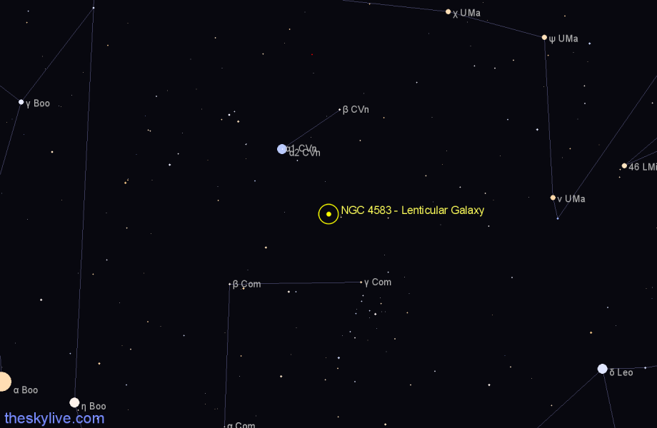 Finder chart NGC 4583 - Lenticular Galaxy in Canes Venatici star