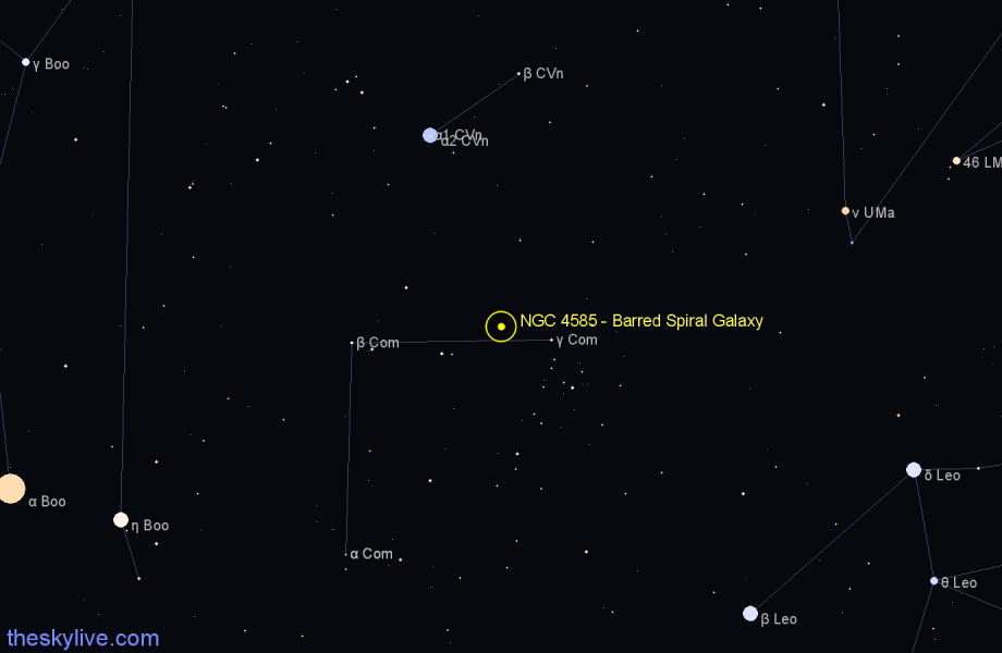 Finder chart NGC 4585 - Barred Spiral Galaxy in Coma Berenices star