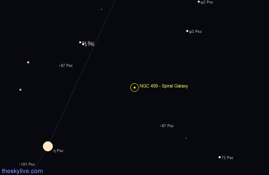 Finder chart NGC 459 - Spiral Galaxy in Pisces star